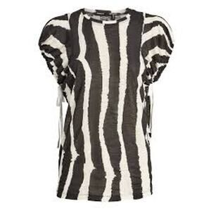PROENZA SCHOULER  Zebra-Striped Drawstring Puff SleevesCrew Neck T-Shirt B/W XS